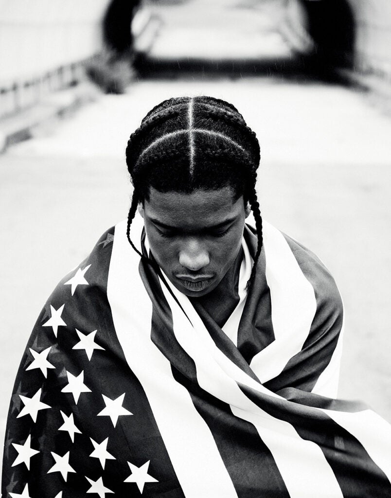 ASAP wrapped in American flag
