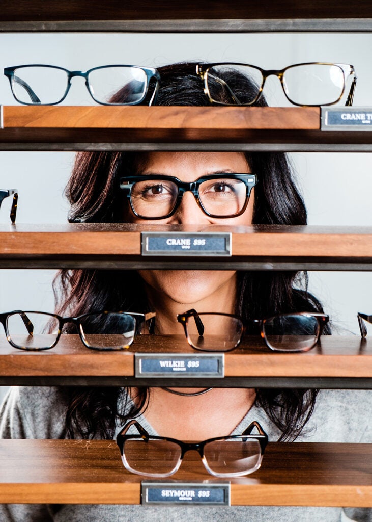 Warby Parker on the glasses shelf