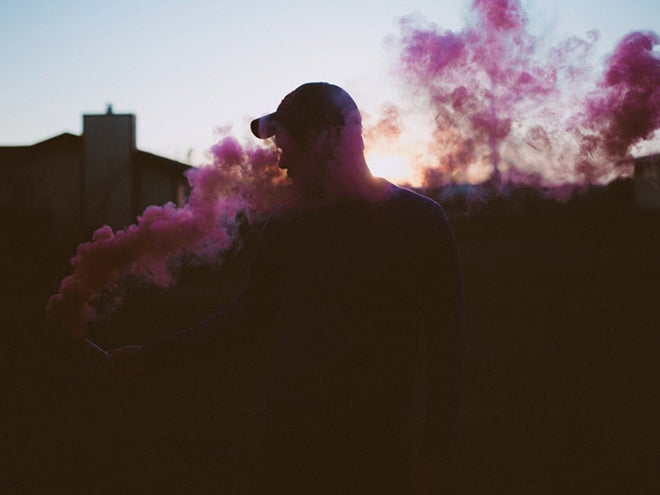 pink smoke in the sunset
