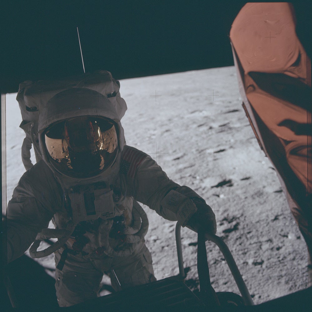 astronaut on the moon in color