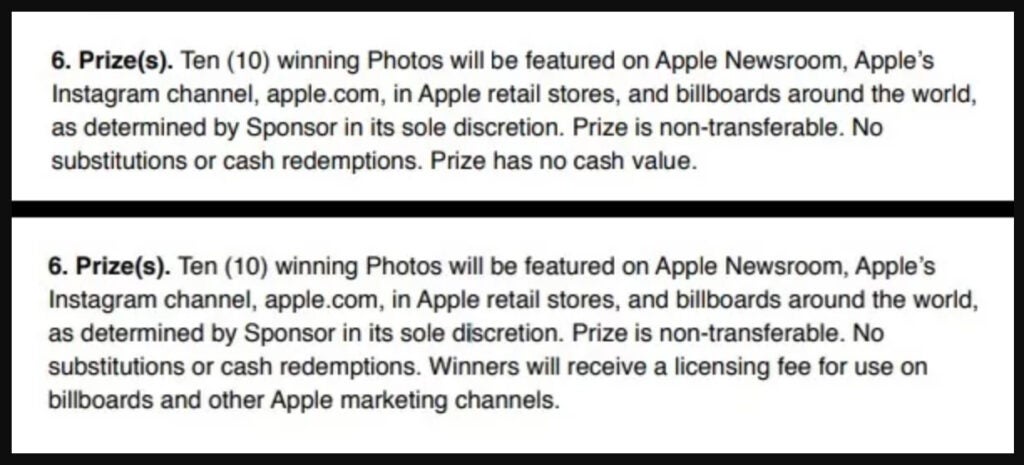 iphone photo contest terms of service