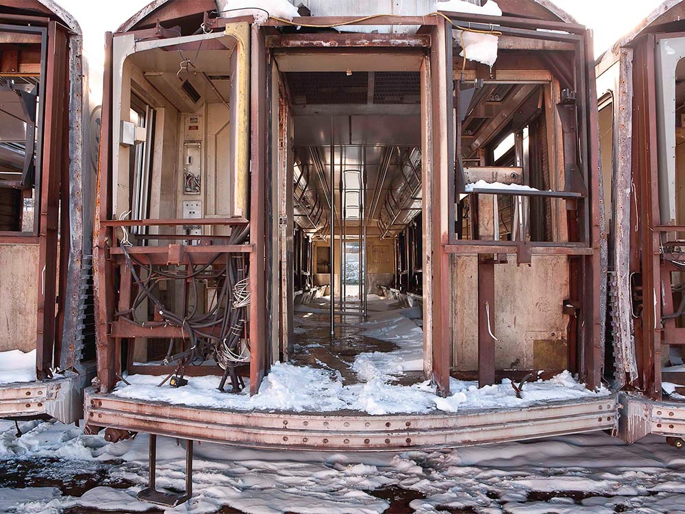 a gutted out subway train car