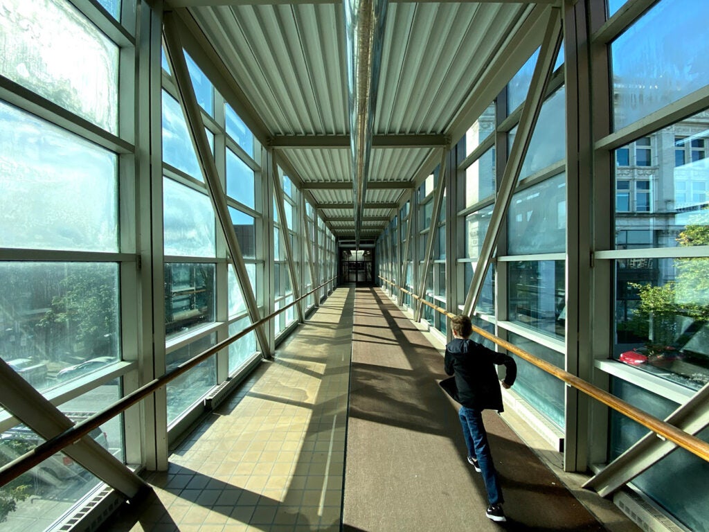 A glass hallway