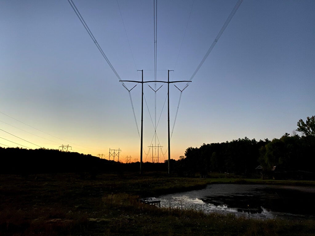 A powerline at dusk