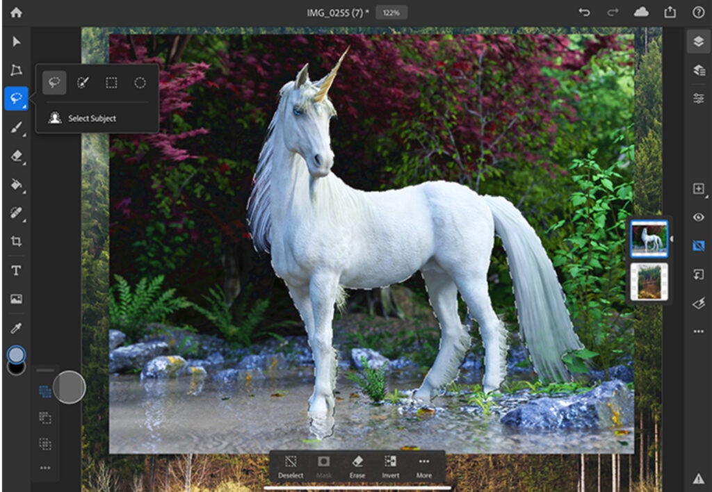 Adobe Sensei AI powered Select Subject Unicorn Example