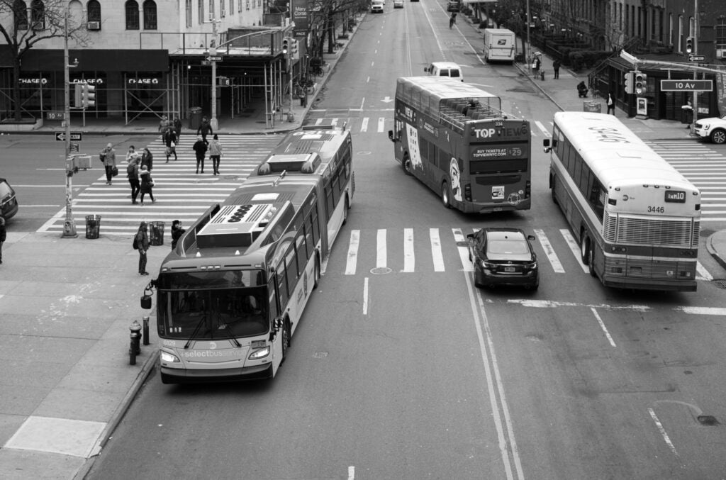 busses in busy traffic