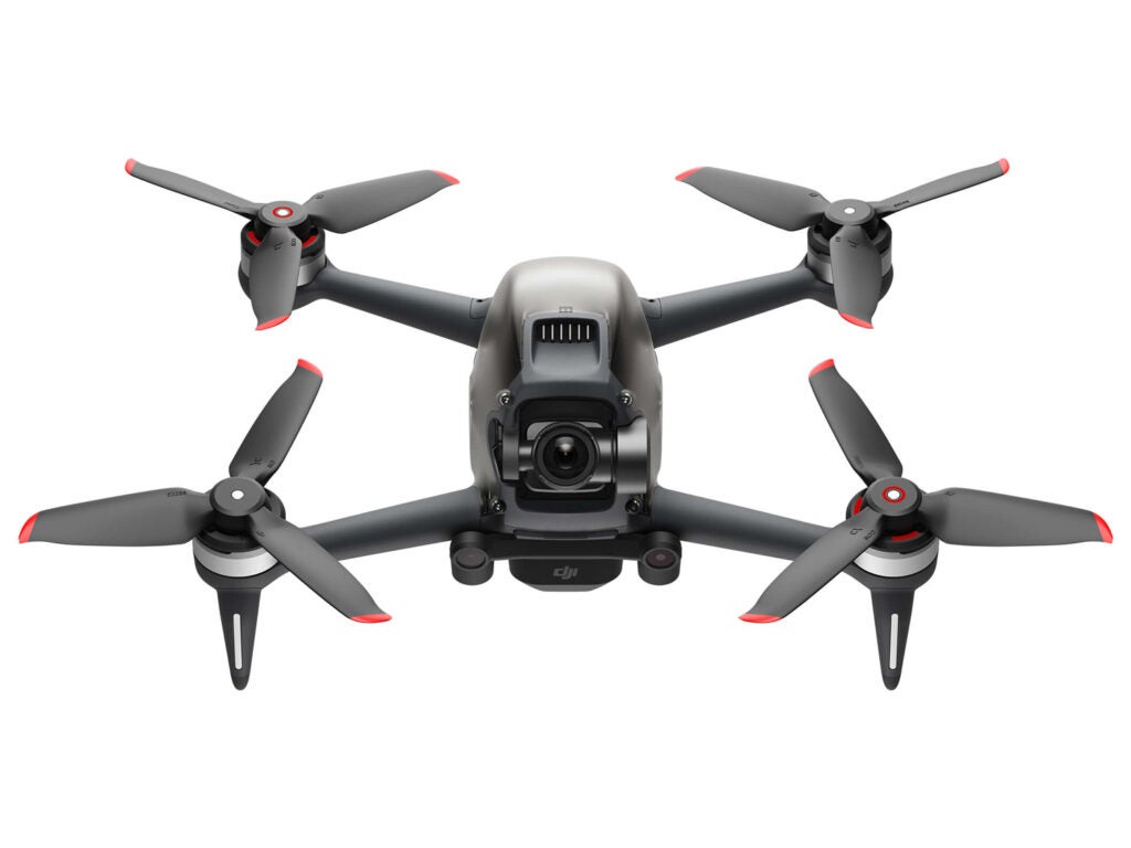 A front view of the DJI FPV drone.