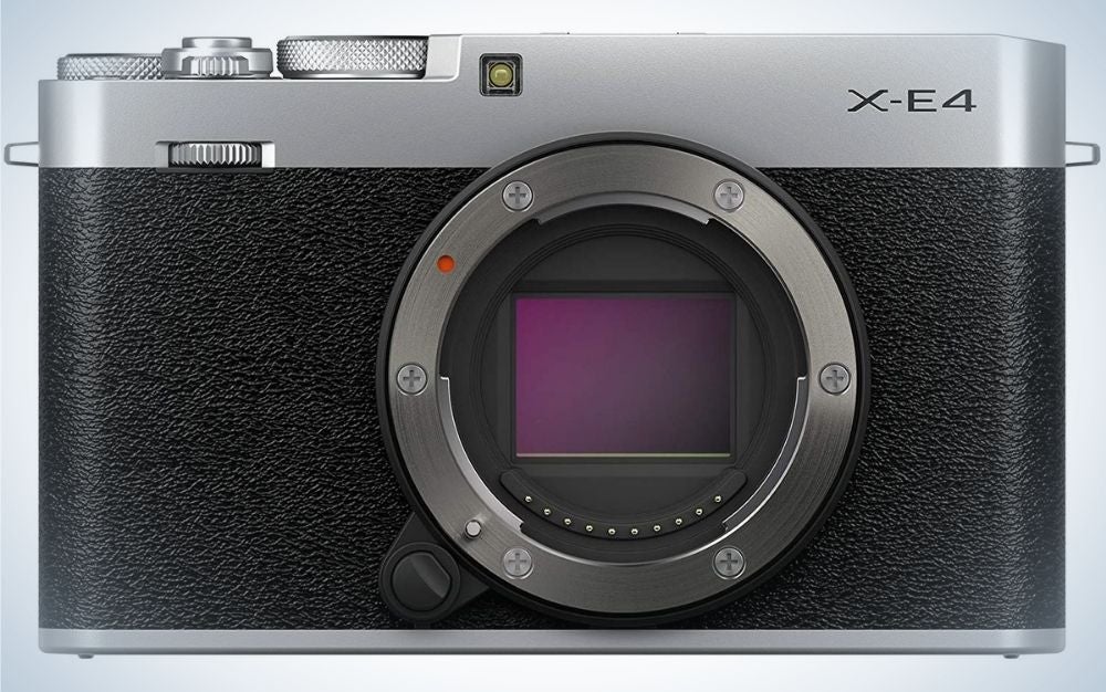 A black and silver model that the best camera for beginners looking to travel.