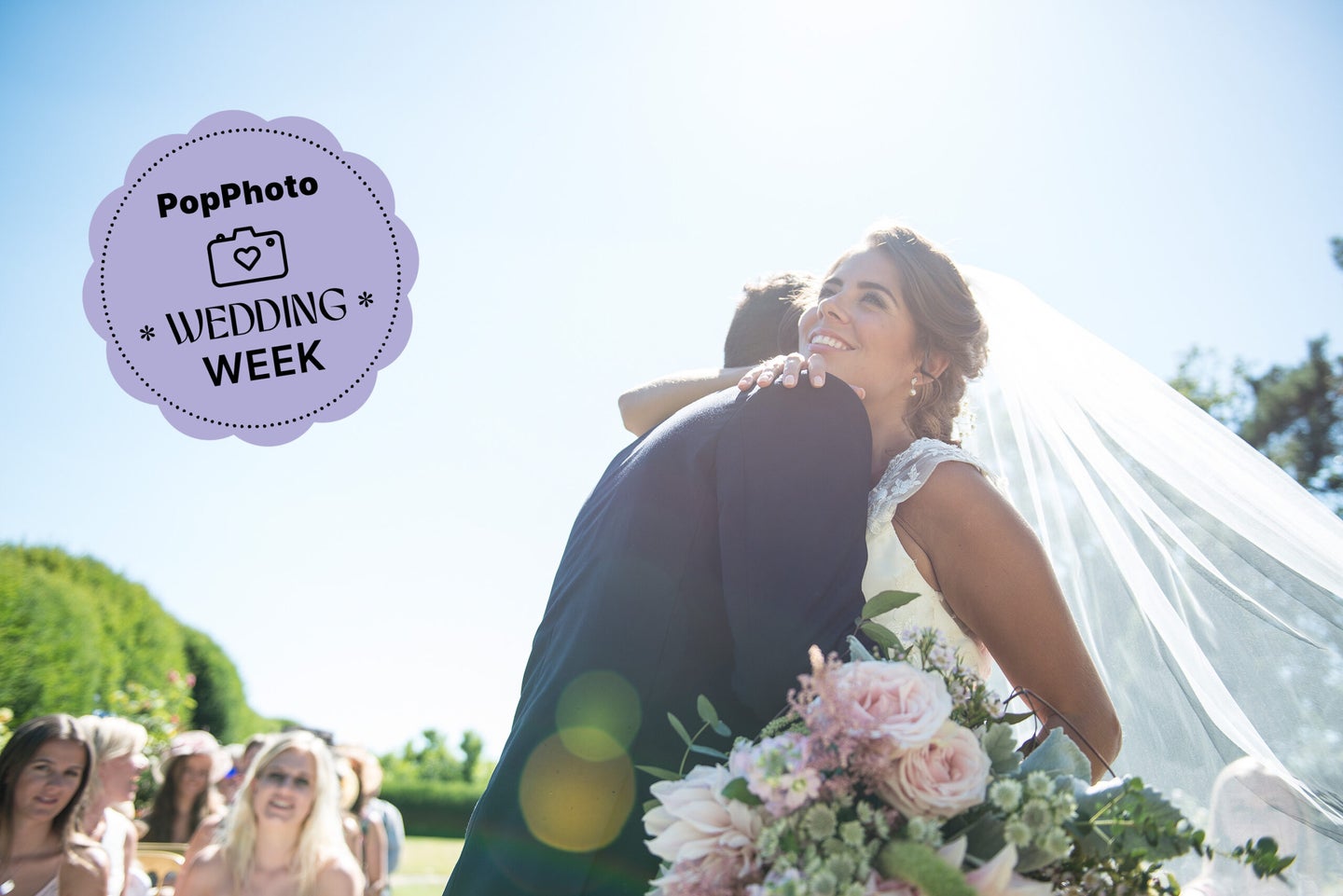 A bride and groom embrace on their wedding day