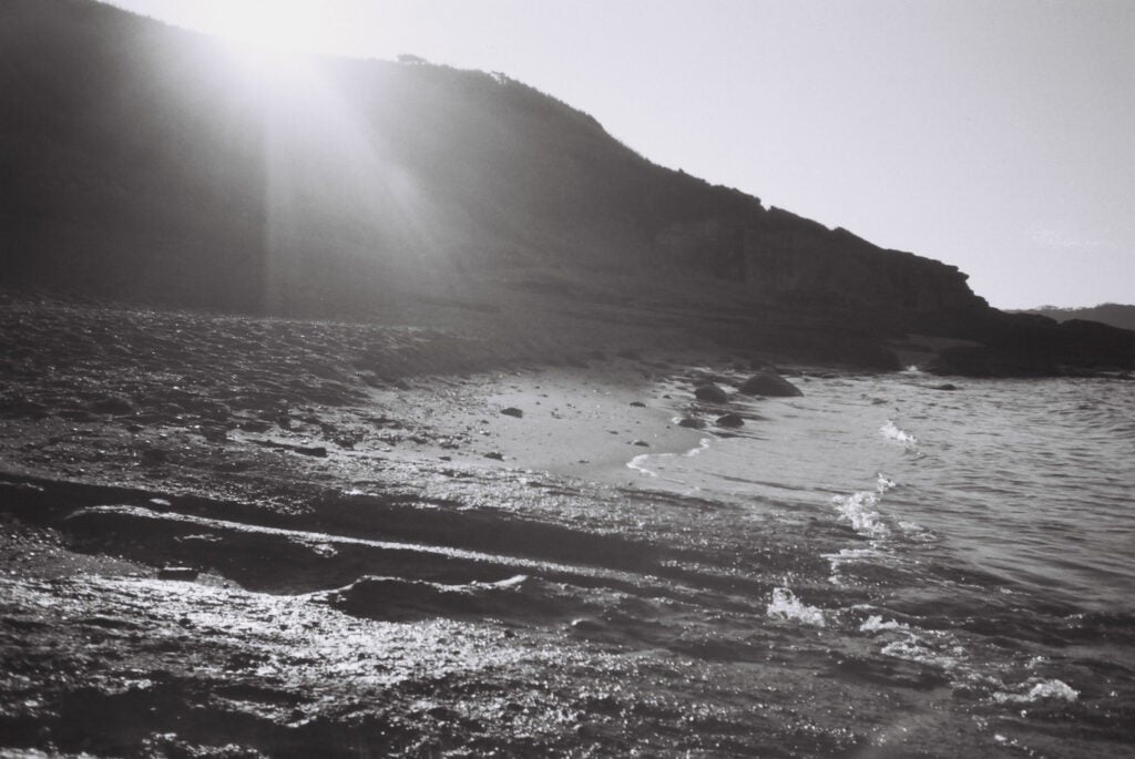 black and white shoreline