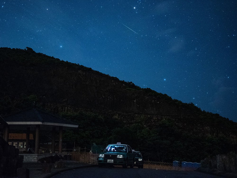 Perseid meteor shower at the east dam of the High Island Reservoir in Hong Kong