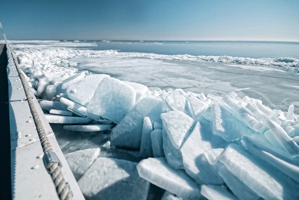 Ice Forms On Seawall