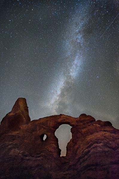 Vidya made this long exposure image in Arches National Park. From the photographer: "I waited for close to two hours past sunset to ensure that there was no ambient light. At that point, I had the 120 square miles of the national park to myself !! Even as I battled with the mere logistics of finding my way around the darkness, I wasn't happy with the composition in the first location. I finally trooped towards the Turret Arch area and tried a few different compositions in the dark. I finally liked this one with the Milky Way seemingly emanating from the arch." See more of her work on Flickr.