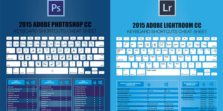 Extensive Shortcut Diagrams for Adobe Photoshop and Lightroom