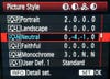 Picture Style menu on Canon 5D Mark II