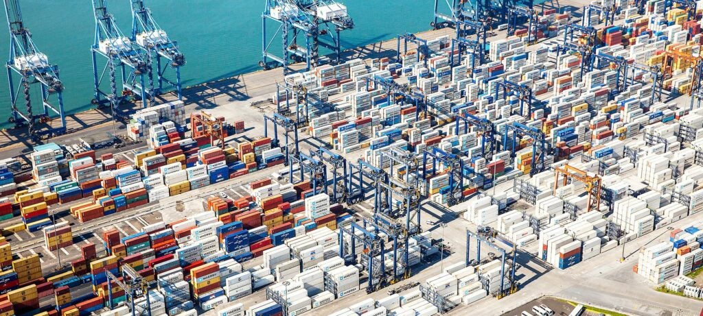 Aerial view of the Port of Balboa Ship to Shore Cranes