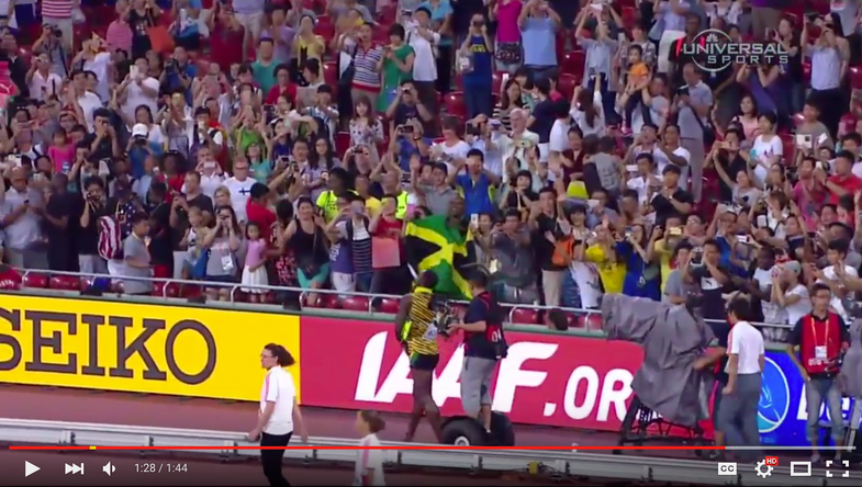 Usain Bolt Wins Race, Gets Smashed By Cameraman on Scooter