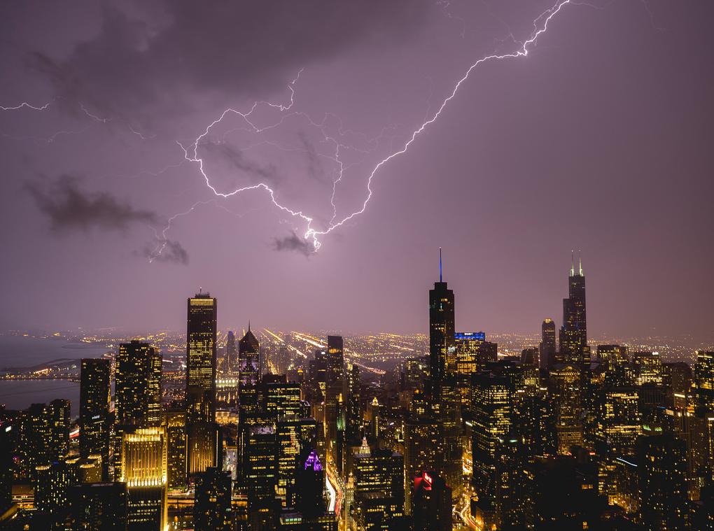 Fábio Morbec captured this storm above Chicago with an Olympus E-M1 with a 12-40mm F2.8 lens. Shooting from the 360 Chicago observation deck, Morbec used a long exposure at f/4 and ISO 400 for his shot. See more of his work <a href="http://www.flickr.com/photos/morbec/">here.</a>