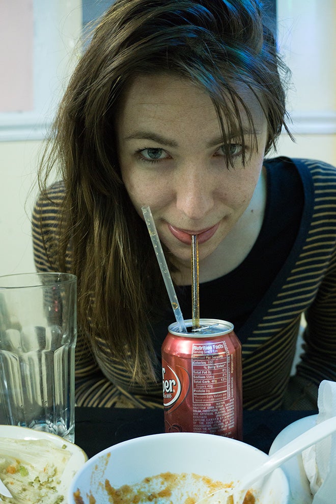 girl sipping dr. pepper