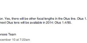 Zeiss Confirms 85mm f/1.4 Otus Lens For 2014