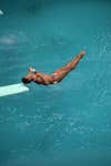 U.S. diver Greg Louganis making the dive during which he hit his head on the board while competing in Olympics.