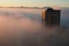 A Foggy Evening In Downtown Seattle. The Sun Was Setting Through The Waves Of Pink And Blue Clouds, Creating An Eery, Yet Beautiful Scene. Taken With A Nikon D3000 And 55mm Lens.