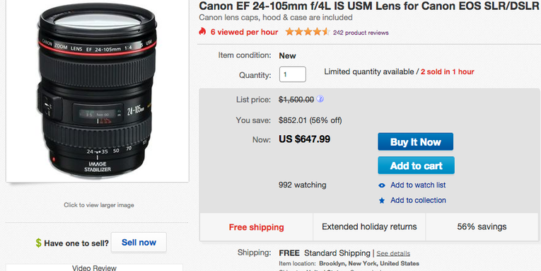 eBay Watch: Incredible Deal on Canon 24-105mm f/4L IS Lens
