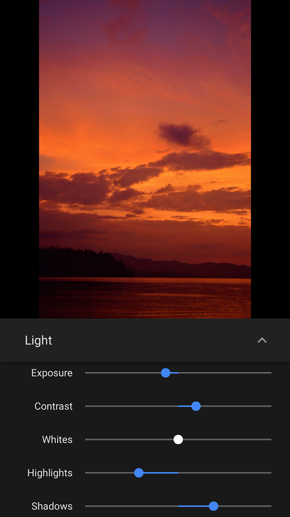 Google Photos Light Sliders