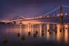 This is a long exposure shot of the San Francisco Bay Bridge.