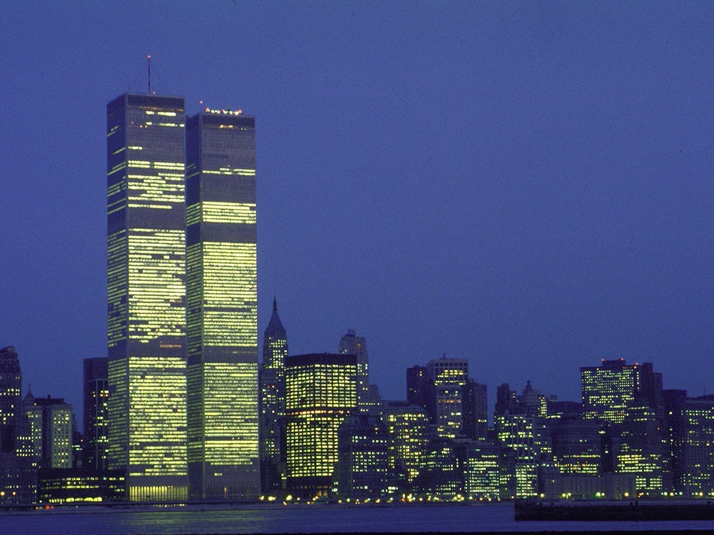 twin towers at night