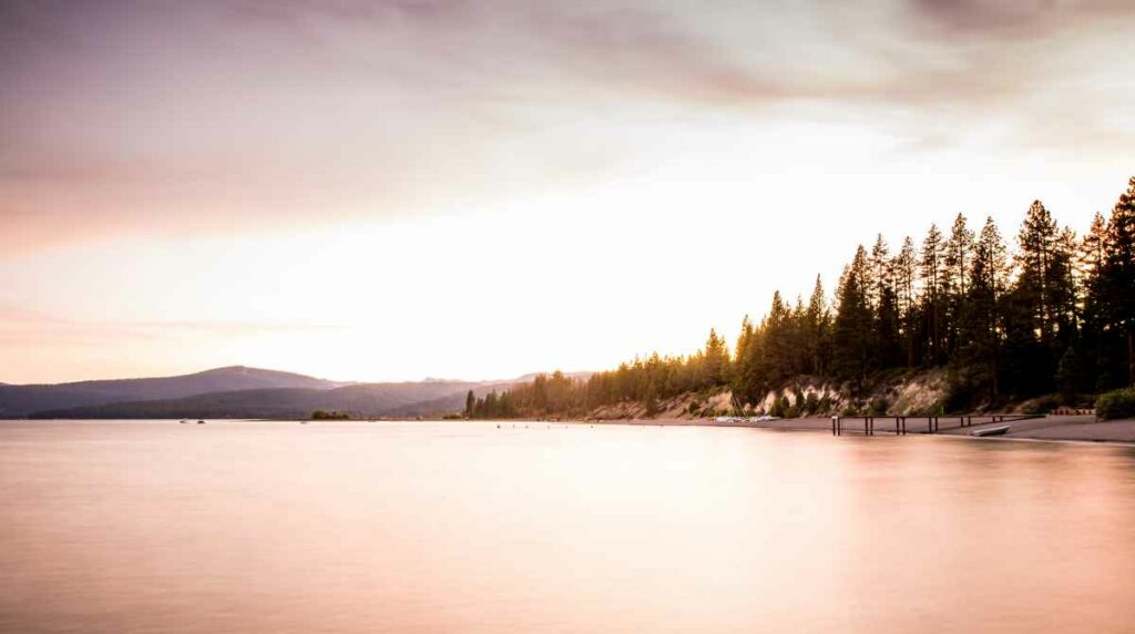 The sun going to sleep on the shores of North Lake Tahoe On The 4th Of July, 2015. Tahoe City, CA.