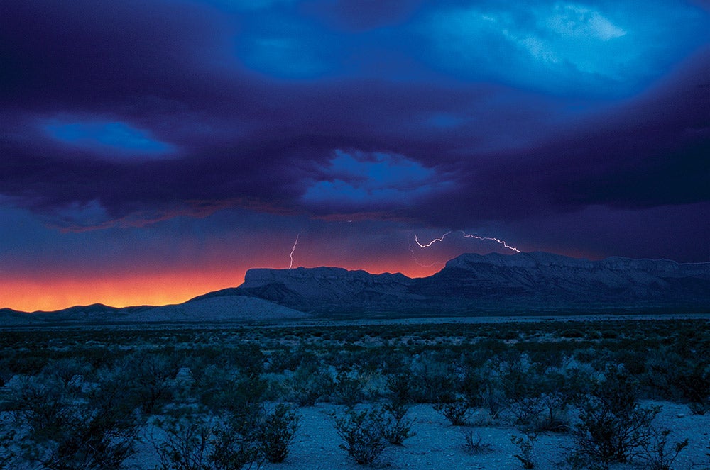 Bright blue and orange sky in Guadalupe Mountains