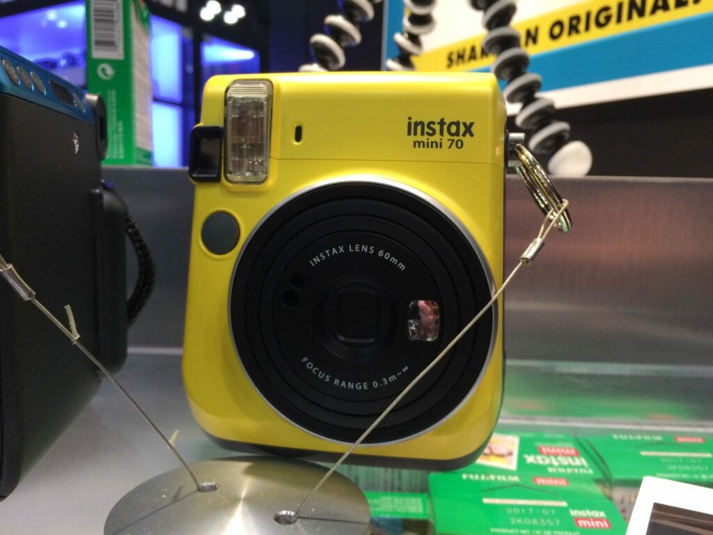 The other new instant photography camera on the floor was from Fujifilm and their new Mini 70 actually offers quite a bit more control than the previous model. You can turn the flash on and off, and turn on a built-in macro mode that lets you take selfies at arm’s length without having to attach a close-focusing lens. In fact, it’s so focused on selfies that there’s even a tiny mirror near the lens on the front of the camera.