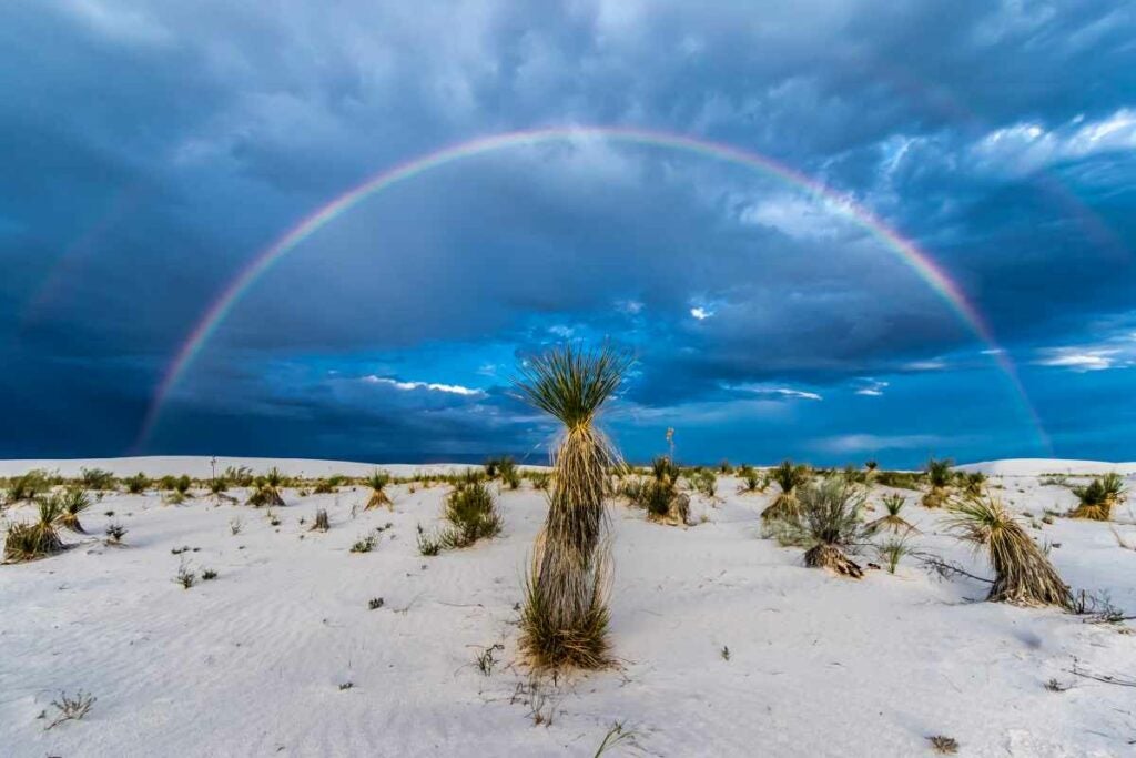 My Plan Was To Capture The Full Moon At White Sands National Monument In New Mexico. Alas, Only Clouds And Rain. But, Full Rainbow With A Slight Double Appeared. Canon 7D Mark II. Canon 10-22 EF-S Lens At 10 Mm, F 9.0, ISO 250, 1/200 Sec.