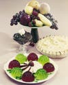 Desserts with fruits on white background