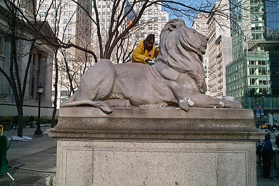1/125 @ f/6.3 ISO 100. Ever wonder how the New York Public Library keeps those lions so clean?