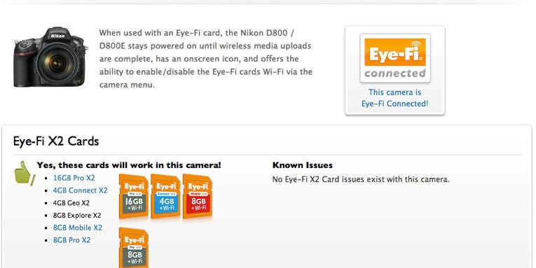 Eye-Fi Cards Now Work Fully With the Nikon 800/E