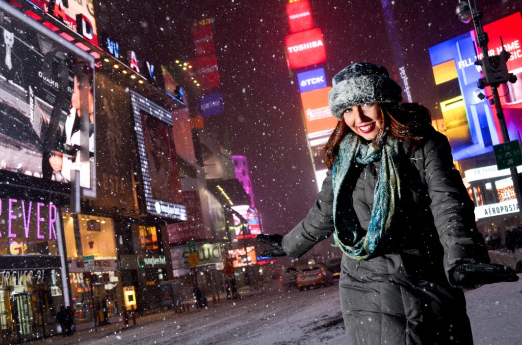 Snowflakes and a very empty TImes Square!