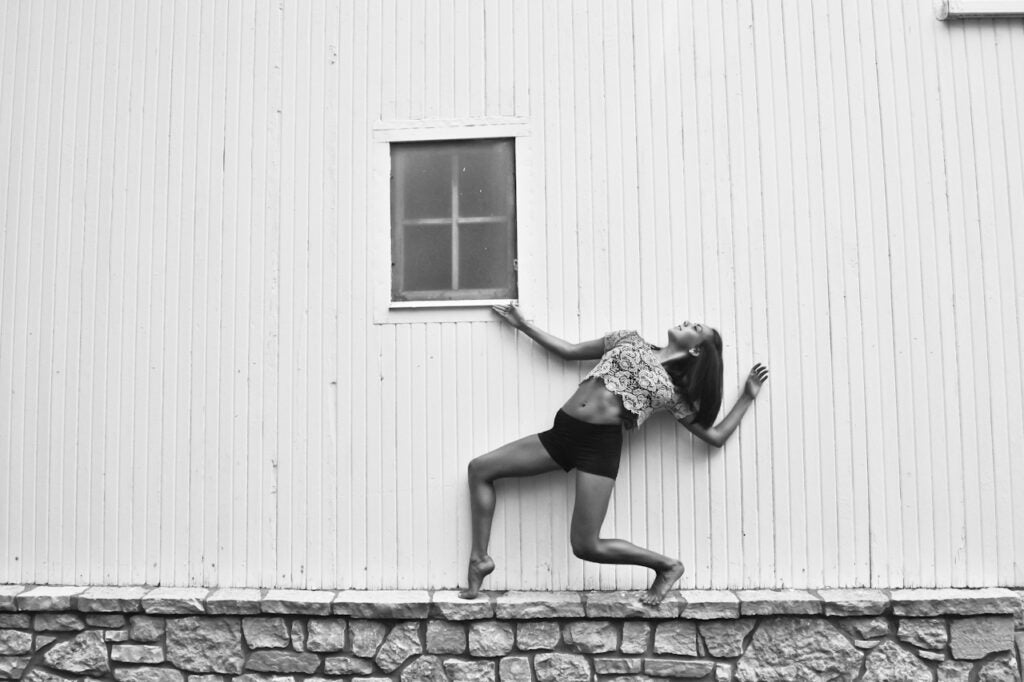 Photo: Samantha Conte The dancer in this photo was balancing on a strip of stone wall that was about two and a half inches wide.