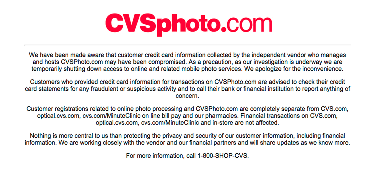 CVS Shuts Down Photo Printing Site After Customer Credit Card Info Is Compromised CVS Shuts Down Photo Printing Site After Customer Credit Card Info Is Compromised