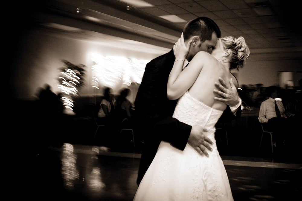 bride and groom dancing