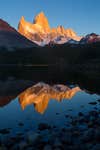 Fitz Roy reflected in Laguna Capri at sunrise, Los Glaciares National Park, Patagonia, Argentina.