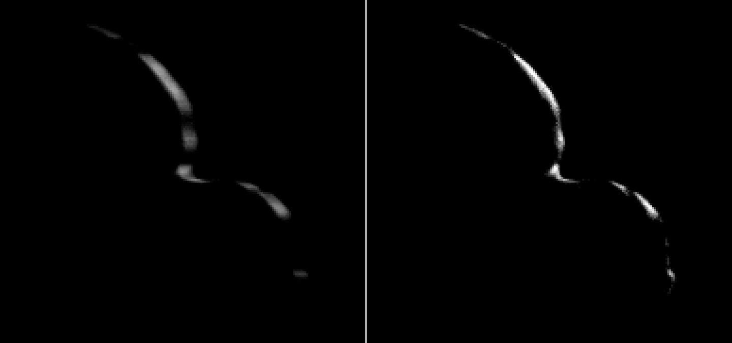 two images of a crescent in space