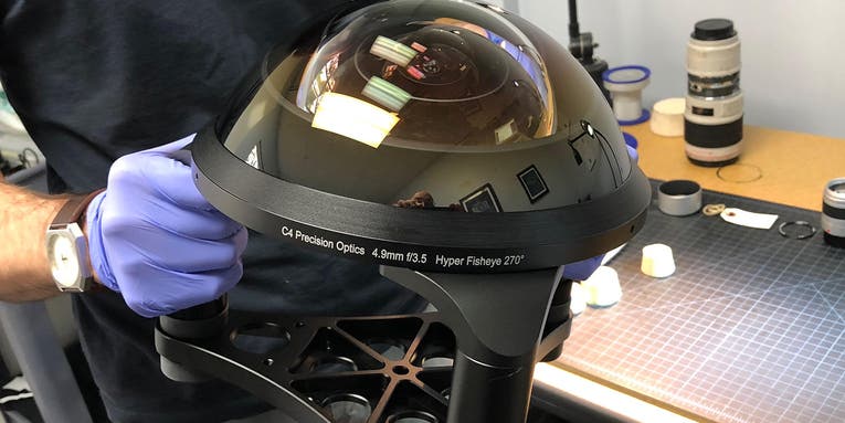 This massive fisheye lens weighs more than 25 pounds and can see behind itself This massive fisheye lens weighs more than 25 pounds and can see behind itself