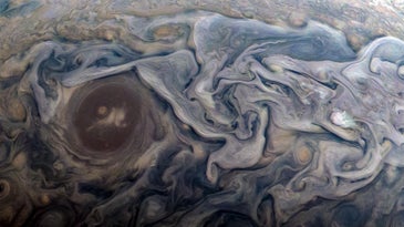 A color-enhanced photo of Jupiter's clouds