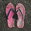 The sandals of Makka Bala, a woman in her thirties from Buk, who walked more than two weeks to reach the border after months of displacement in Blue Nile.