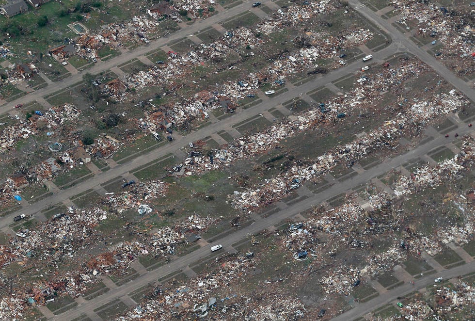 An aerial view of Moore, Oklahoma reveals the destructive force of the deadly tornado that ravaged the area. At least 24 individuals were killed by the storm. Rick Wilking is a Reuters staffer currently covering the aftermath of the tornado in Oklahoma. See more of his work on the <a href="http://blogs.reuters.com/rick-wilking/">Reuters blog</a>.