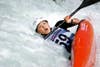 A kayaker competes in the Olympic Team trials for Whitewater Slalom at the U.S. National Whitewater Center in Charlotte, NC, April 25, 2008.