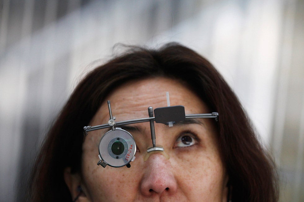 A shooter looks up during a training session for the ISSF Shooting World Cup, taking place at the new Olympic shooting venue in London. Stefan Wermuth is a Reuters sports photographer based in England. You can keep up with his day-to-day assignments by following his <a href="http://blogs.reuters.com/stefan-wermuth/">Reuters blog.</a>