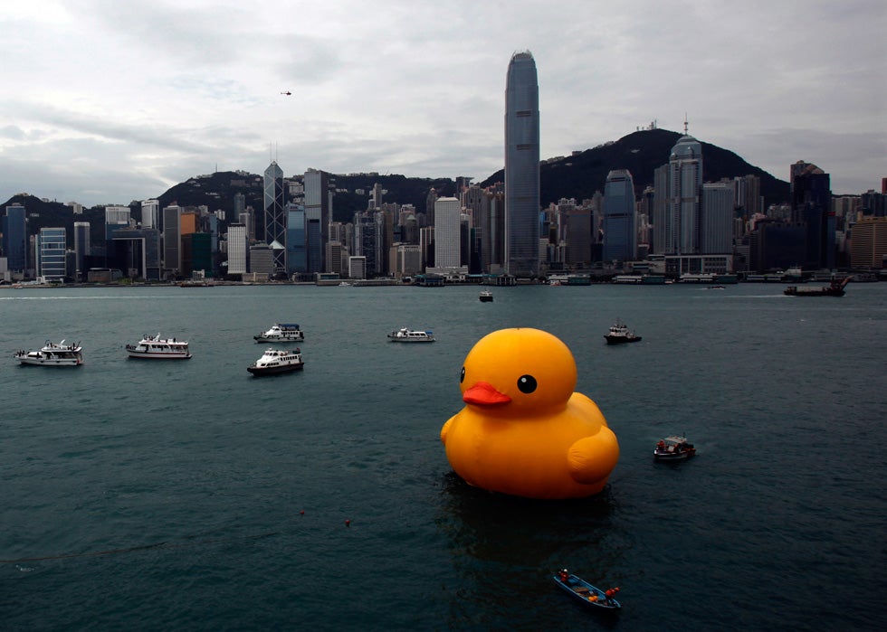 Rubber Duck by Dutch conceptual artist Florentijn Hofman floats in Hong Kong's Victoria Harbor. The inflatable structure is 16.5 meters high. Bobby Yip is a Reuters staffer based in Hong Kong. See more of his work <a href="http://www.americanphotomag.com/photo-gallery/2013/01/photojournalism-week-january-4-2013?page=5">here</a>.